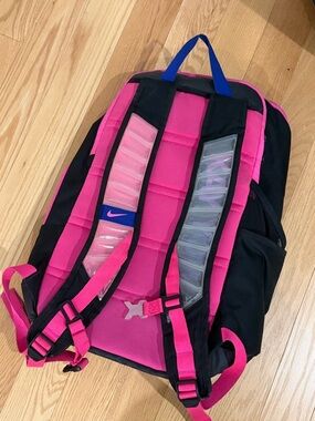 Nike Hot Pink and Black Backpack with Blue Handle